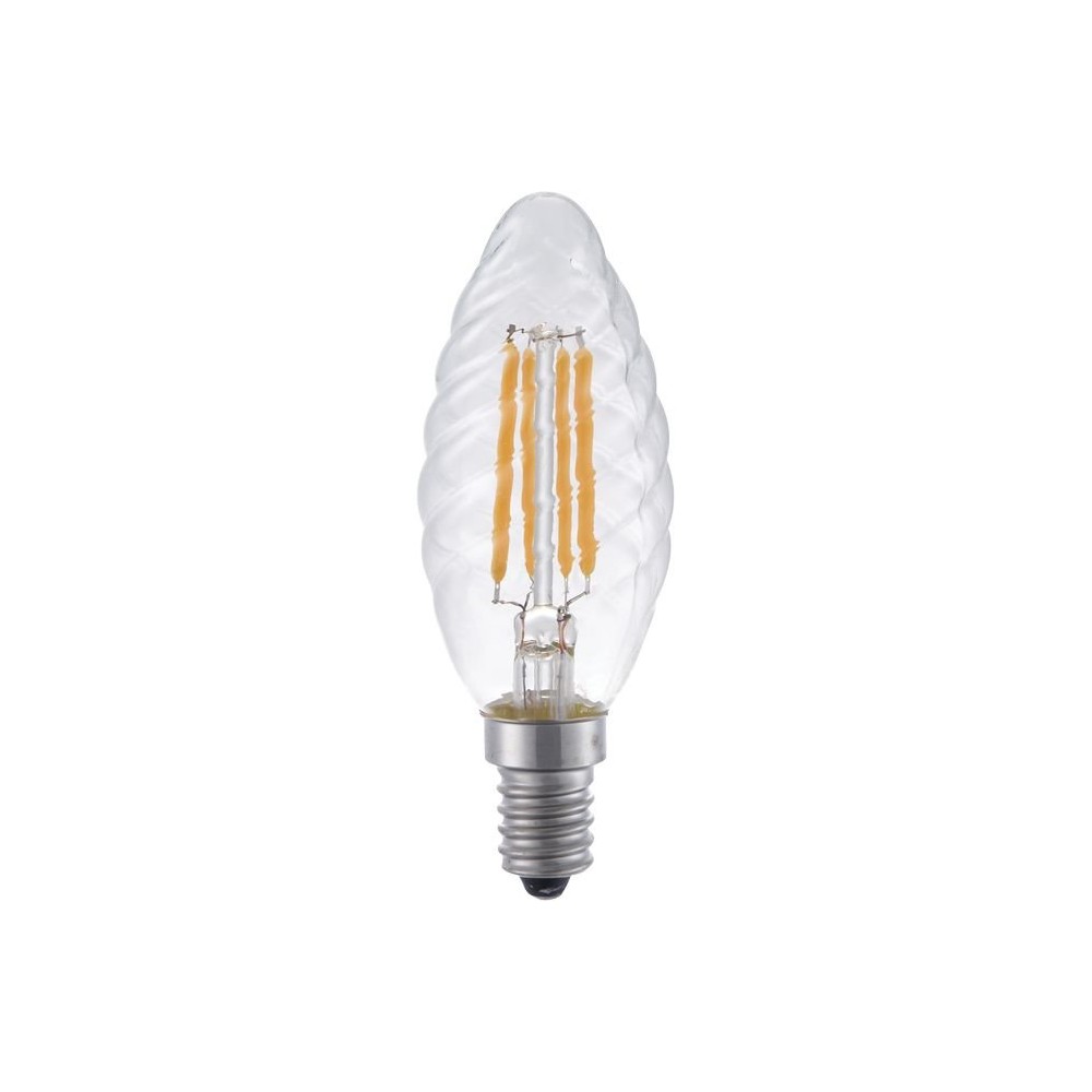 E14 4W dæmpbar LED kronepære – Twisted Candle, 350lm, 2200K, klar glas – Dæmpbar : Dæmpbar, Kulør : Ekstra varm