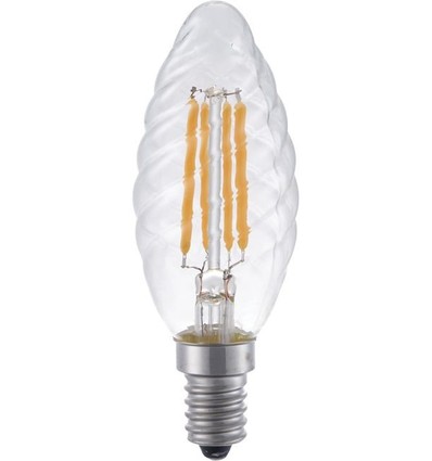E14 4W dæmpbar LED kronepære - Twisted Candle, 350lm, 2200K, klar glas