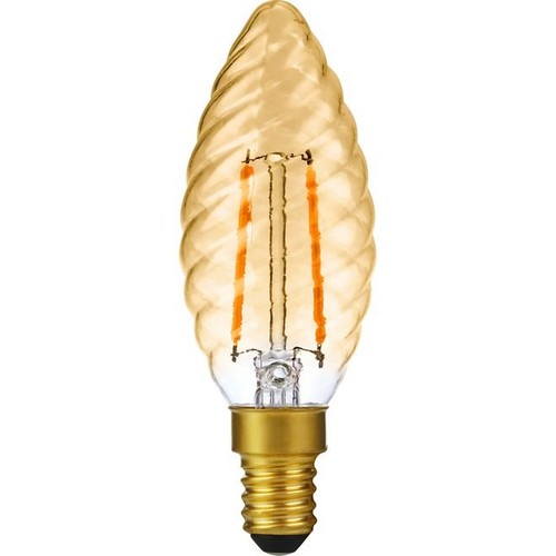 E14 2W dæmpbar LED kronepære - Twisted Candle, 2000K, Gold, filament