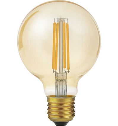 E27 6,5W dæmpbar LED globepære - G80, 550lm, filament, 2200K, guld glas