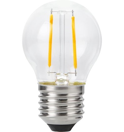 E27 2W dæmpbar LED kronepære - G45, filament, 2500K, klar glas