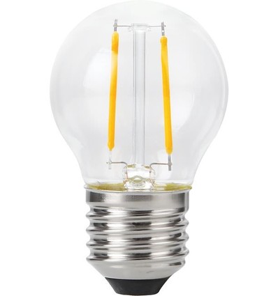 E27 2W dæmpbar LED kronepære - G45, filament, 2200K, klar glas