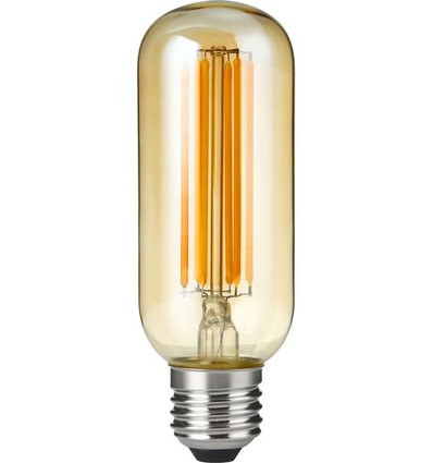 E27 6,5W dæmpbar LED rørpære - 13cm, filament, 2200K, gyldent glas