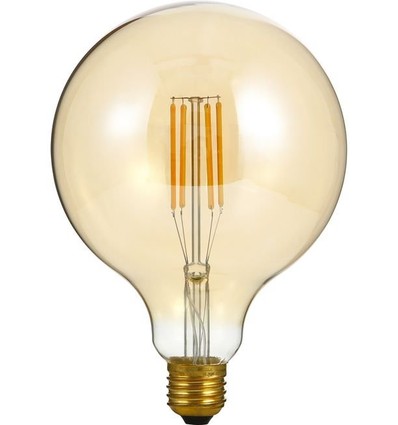 E27 7W dæmpbar LED globepære - G125, filament, 2200K, gyldent glas, 570lm