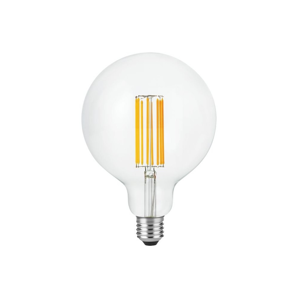 E27 7W dæmpbar LED globepære – G125, filament, 2200K, 600lm, klart glas – Dæmpbar : Dæmpbar, Kulør : Ekstra varm