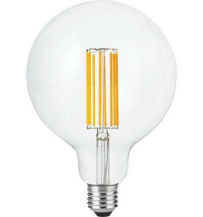 E27 7W dæmpbar LED globepære - G125, filament, 2200K, 600lm, klart glas