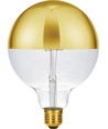 E27 6,5W dæmpbar LED kronepære - G125, Topforspejlet guld, filament, 2500K