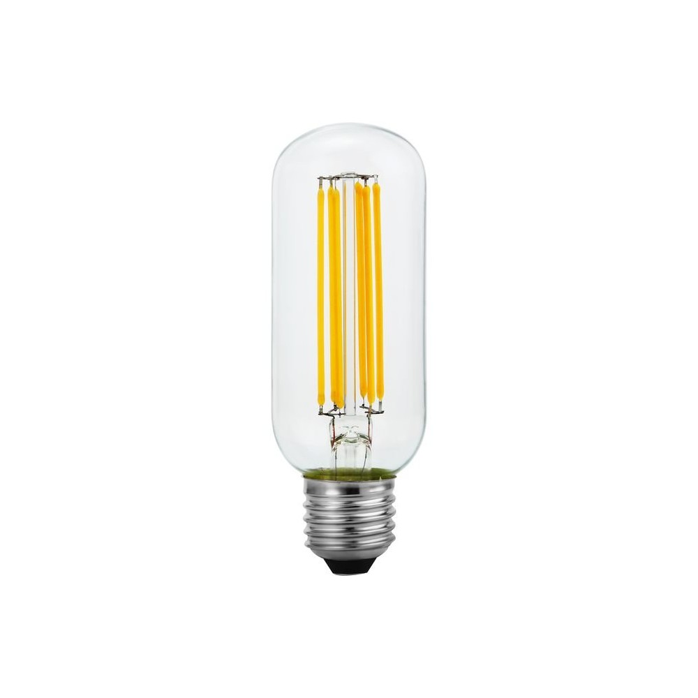 E27 6,5W dæmpbar LED filament rørpære – 13cm, 2500K, klart glas, 600lm – Dæmpbar : Dæmpbar, Kulør : Ekstra varm