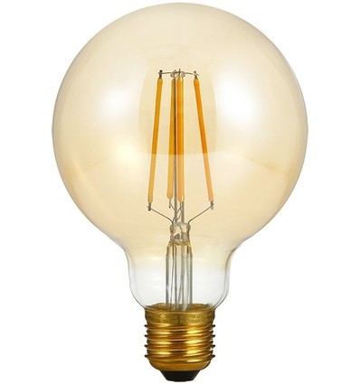 E27 4W dæmpbar LED globepære - G95, filament, 2200K, gyldent glas, 350lm