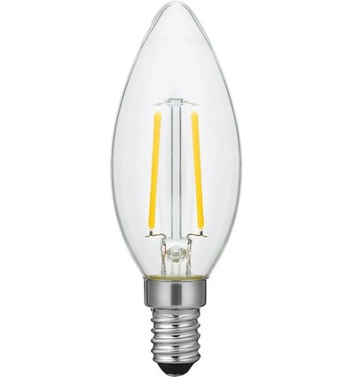 E14 2W dæmpbar LED kronepære - Filament, C35, 2200K, klar glas
