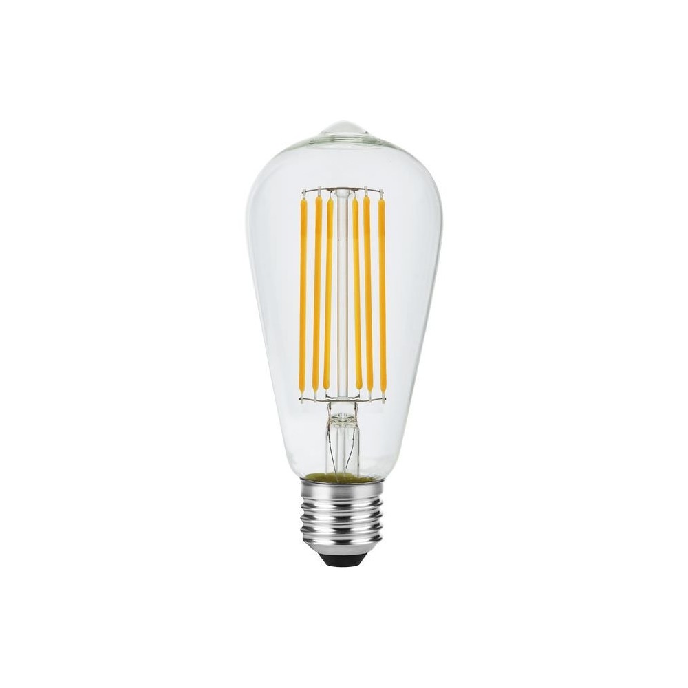 E27 5,5W dæmpbar LED filamentpære – ST64 Rustika, 460lm, 2200K, klart glas – Dæmpbar : Dæmpbar, Kulør : Ekstra varm