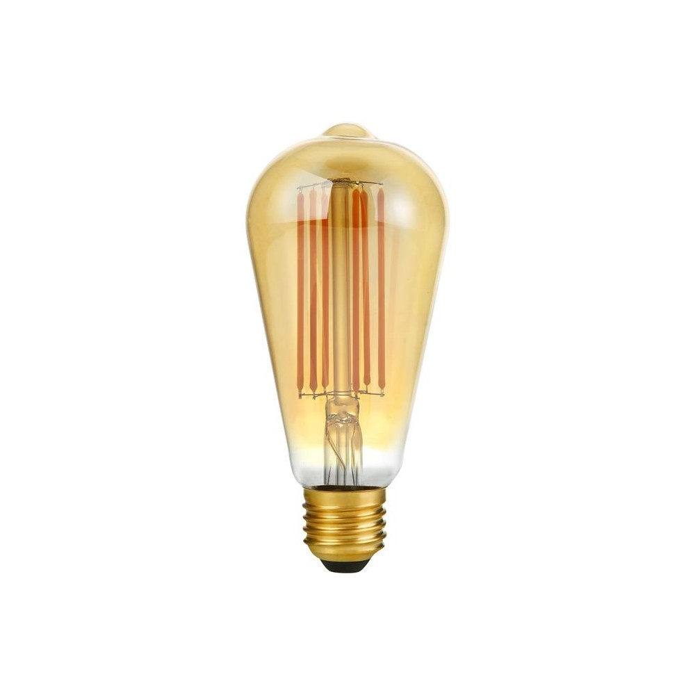 E27 6,5W dæmpbar LED filamentpære – ST64 Rustika, 2200K, guld glas, 550lm – Dæmpbar : Dæmpbar, Kulør : Ekstra varm