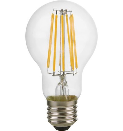 E27 8W dæmpbar LED pære - A60, filament, 806lm, klart glas, 2500K
