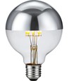 E27 6,5W dæmpbar LED kronepære - G95, topforsølvet, filament, 2500K, sølv top, 470lm
