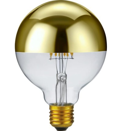 E27 6,5W dæmpbar LED kronepære - G95, topforspejlet guld, filament, 2500K, 470lm