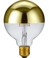 E27 6,5W dæmpbar LED kronepære - G95, topforspejlet guld, filament, 2500K, 470lm