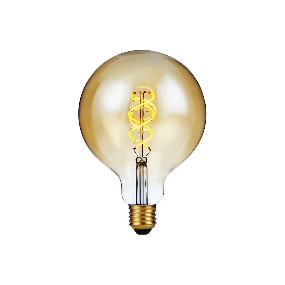 E27 5W dæmpbar LED filamentpære – G125, Double Helix, 300lm, 2000K, guld glas – Dæmpbar : Dæmpbar, Kulør : Ekstra varm