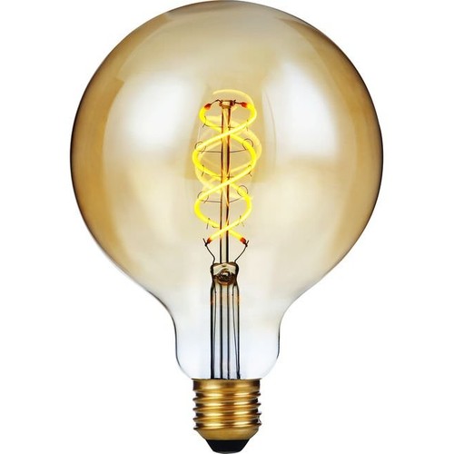 E27 5W dæmpbar LED filamentpære - G125, Double Helix, 300lm, 2000K, guld glas
