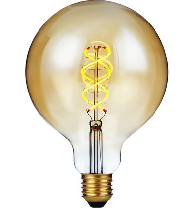 E27 5W dæmpbar LED filamentpære - G125, Double Helix, 300lm, 2000K, guld glas