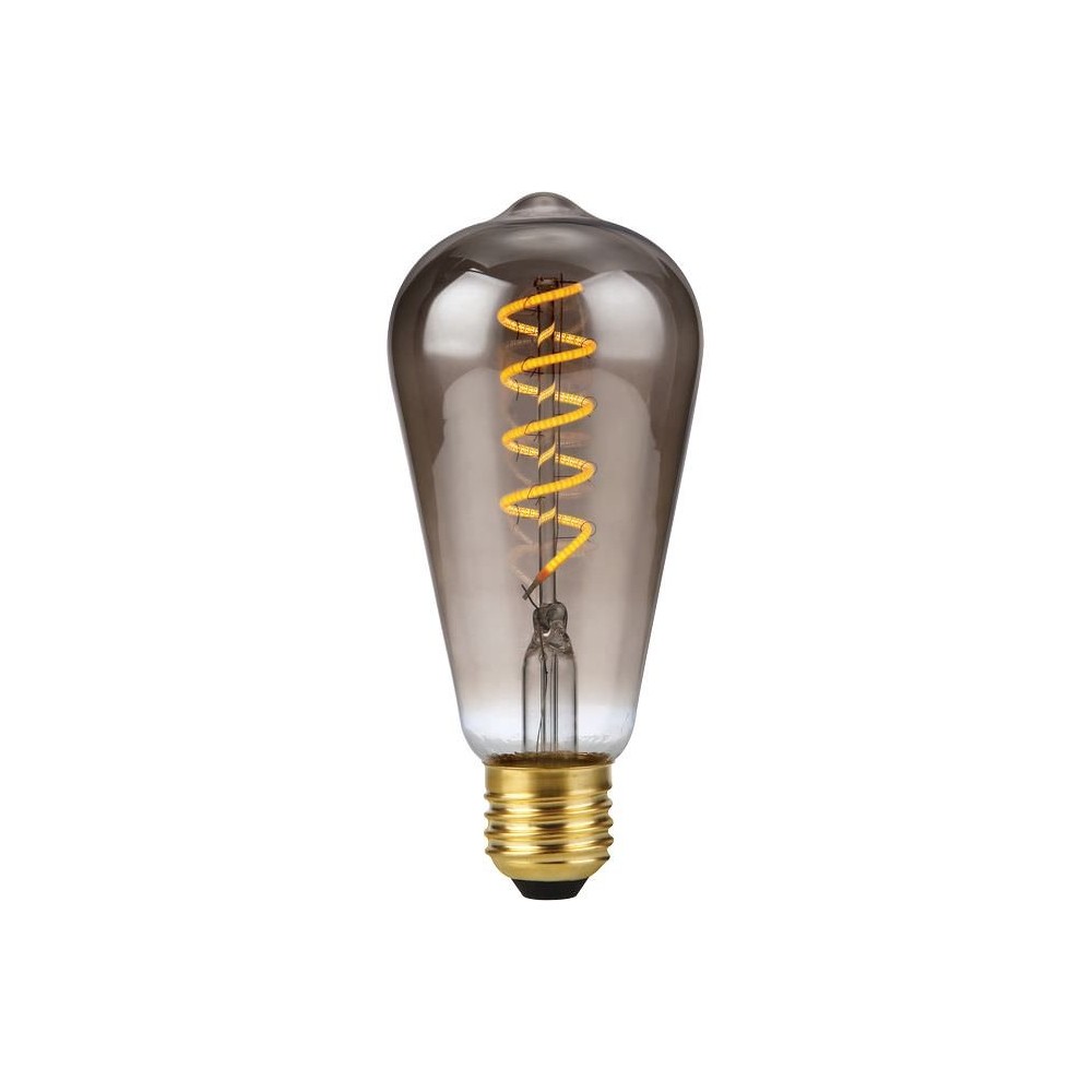 E27 4W dæmpbar LED filamentpære – ST64 Rustika, 2200K, røgfarvet glas, Flex filament – Dæmpbar : Dæmpbar, Kulør : Ekstra varm