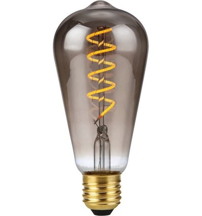 E27 4W dæmpbar LED filamentpære - ST64 Rustika, 2200K, røgfarvet glas, Flex filament