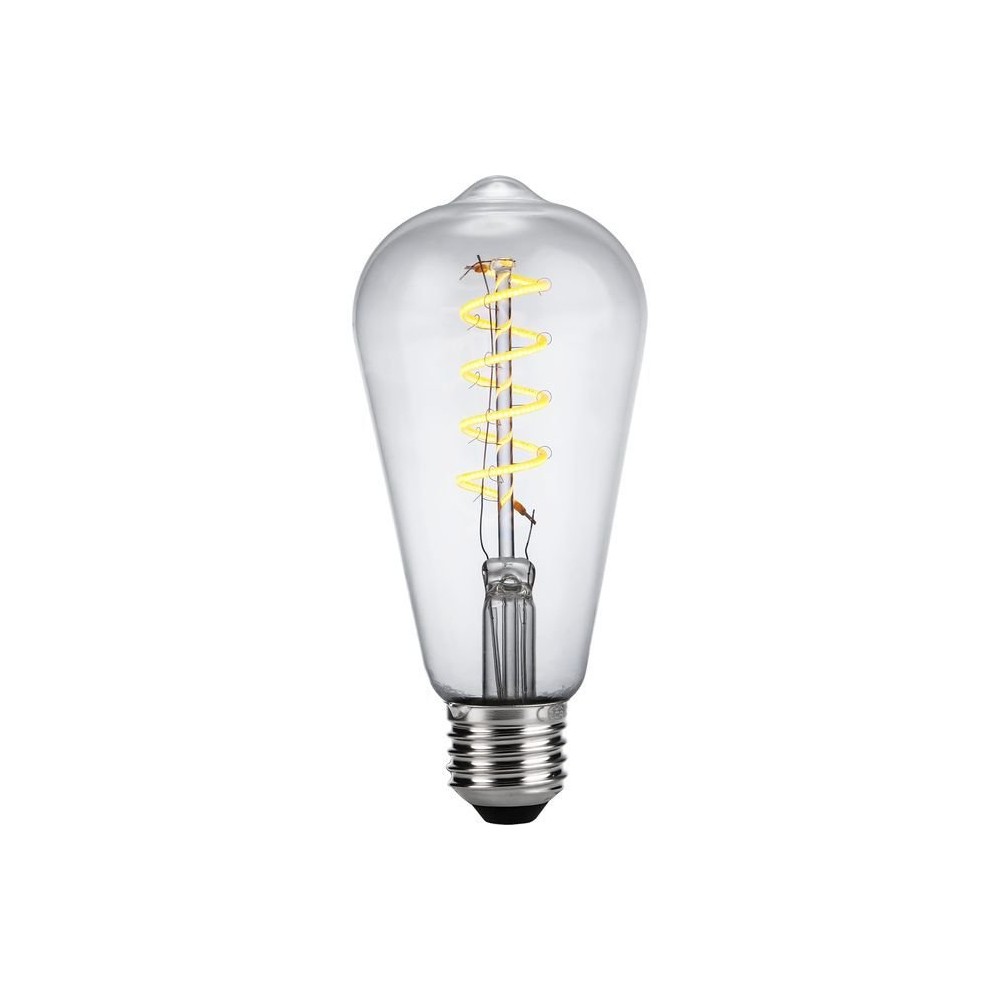 E27 4W dæmpbar LED Rustika pære – ST64, Flex Filament, 2200K, klar glas – Dæmpbar : Dæmpbar, Kulør : Ekstra varm