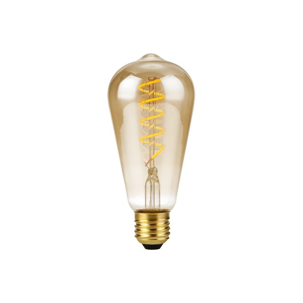E27 4W dæmpbar LED pære – ST64 Rustika, Flex filament, 200lm, guld glas, 2000K – Dæmpbar : Dæmpbar, Kulør : Ekstra varm