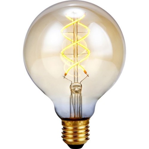 E27 5W dæmpbar LED pære - G95, Gold, Flex Double Helix, 2000K, 300lm