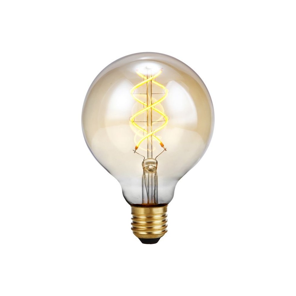 E27 5W 3-trin dæmpbar LED pære – G95, Gold, Filament Flex, 2200K, 460lm – Dæmpbar : Dæmpbar, Kulør : Ekstra varm