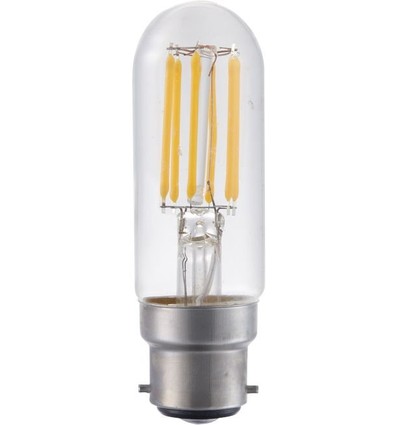 B22d 5W dæmpbar LED filament rørpære - 9,5cm, 2700K, klart glas