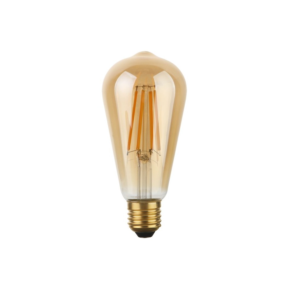 E27 8W dæmpbar LED Rustika pære – ST64, 640lm, 2200K, guld glas, filament – Dæmpbar : Dæmpbar, Kulør : Ekstra varm