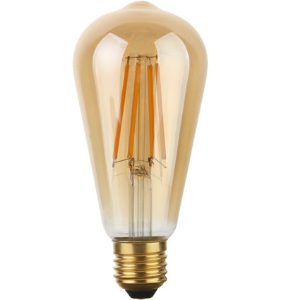 E27 8W dæmpbar LED Rustika pære - ST64, 640lm, 2200K, guld glas, filament