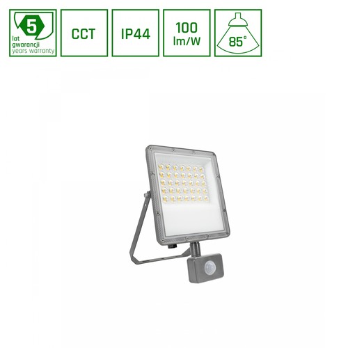 30W NOCTIS MAX projektør med PIR sensor - IP44, CCT, grå, bevægelsessensor