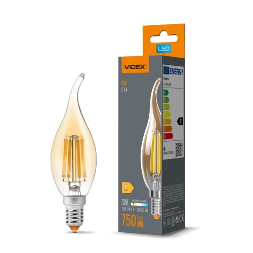 E14 6W LED kronepære filament - C37, bronze glas, ekstra ekstra varm hvid