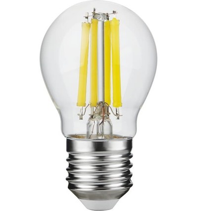 E27 7W dæmpbar LED kronepære - G45, filament, klart glas, 806lm, 2700K