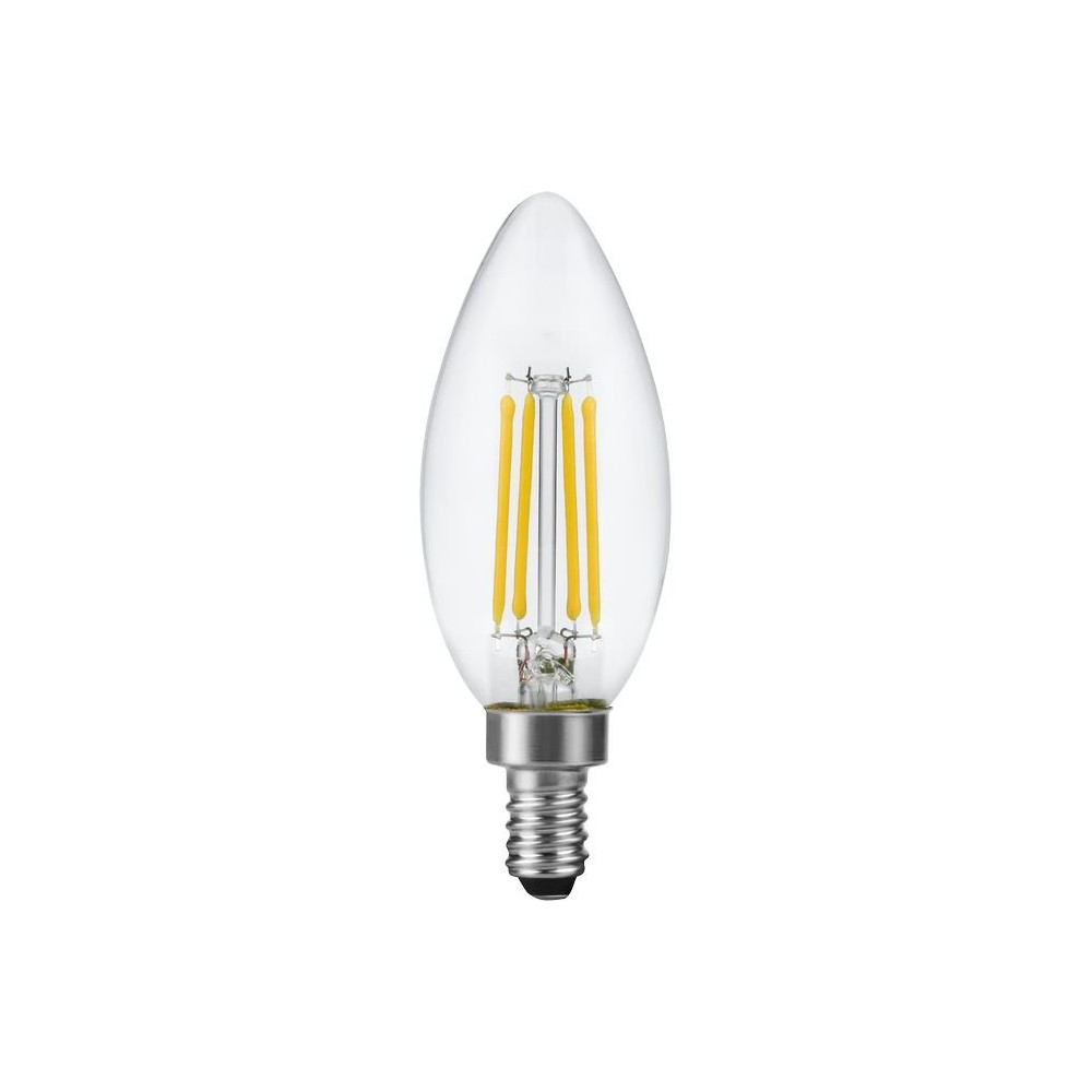 E12 4,4W dæmpbar LED kronepære – Filament, C35, 470lm, 2700K, klar glas – Dæmpbar : Dæmpbar, Kulør : Varm