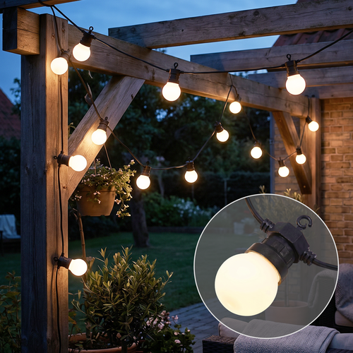 V-Tac LED lyskæde med 10 stk. 0,5W pærer - 5 meter, IP44, 230V, inkl. lyskilde