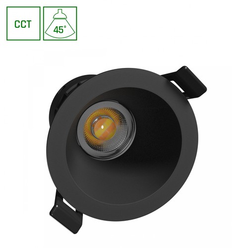 7W Fiale Core CCT indbygningsspot - Ø9cm, Sort, 3-i-1 CCT, Hul: Ø7,5 cm, 45 grader beam