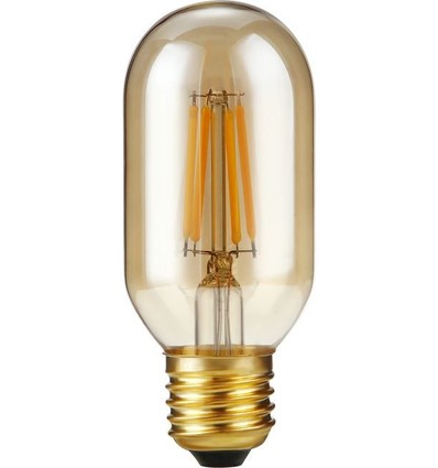 E27 4W dæmpbar LED rørpære - 10,6cm, 2300K, gyldent glas, filament