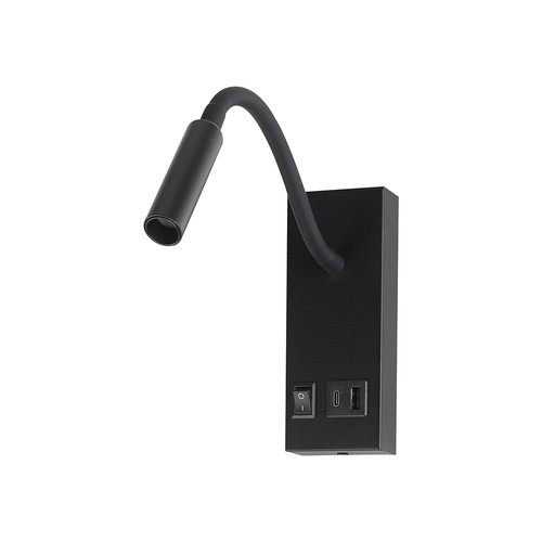 V-Tac 3W LED sengelampe med USB/PD opladning - CREE chip, sort, 3000K, inkl. lyskilde