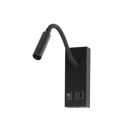 3W LED sengelampe med USB opladning - USB-A og USB-C, CREE chip, sort, inkl. lyskilde