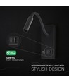 3W LED sengelampe med USB opladning - USB-A og USB-C, CREE chip, sort, inkl. lyskilde