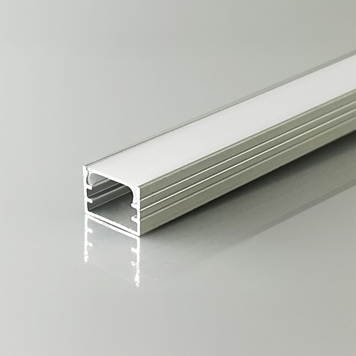 2m aluminiumsprofil - Sølv, inkl. matteret cover, til påbygning