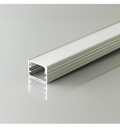 2m aluminiumsprofil - Sølv, inkl. matteret cover, til påbygning