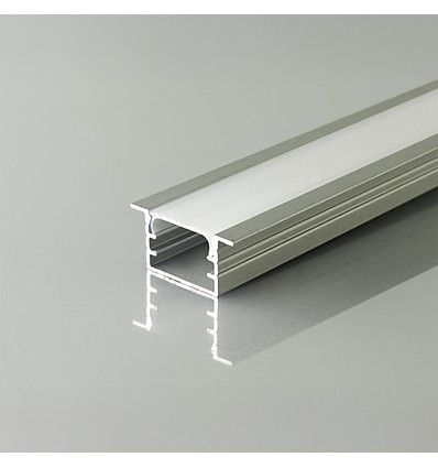 2m aluminiumsprofil til indbygning - Sølv, inkl. matteret cover