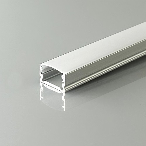 2m alu profil til LED strips, overflademonteret - Sølv, inkl. diffuser, 13,2 x 7 mm
