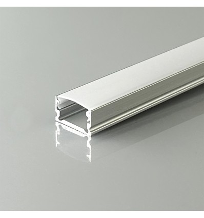 2m alu profil til LED strips, overflademonteret - Sølv, inkl. diffuser, 13,2 x 7 mm