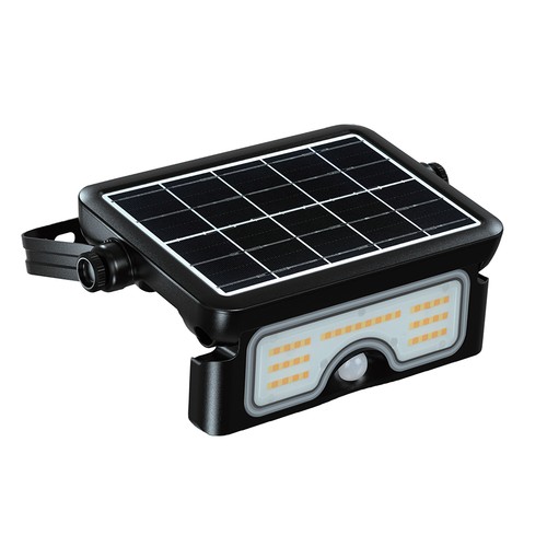7W LED solcelle projektør med sensor - 3.7V, PIR sensor, sort hus, 3-i-1 CCT