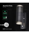 V-Tac GU10 væglampe med PIR sensor - Op/ned lys, IP44 udendørs, sort, uden lyskilde