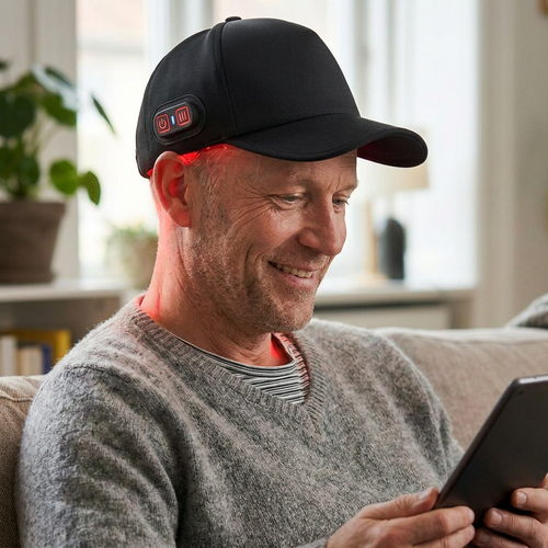 Lysterapi kasket, infrarød - Trådløs, USB-C opladning, Rødt og Nærinfrarødt lys